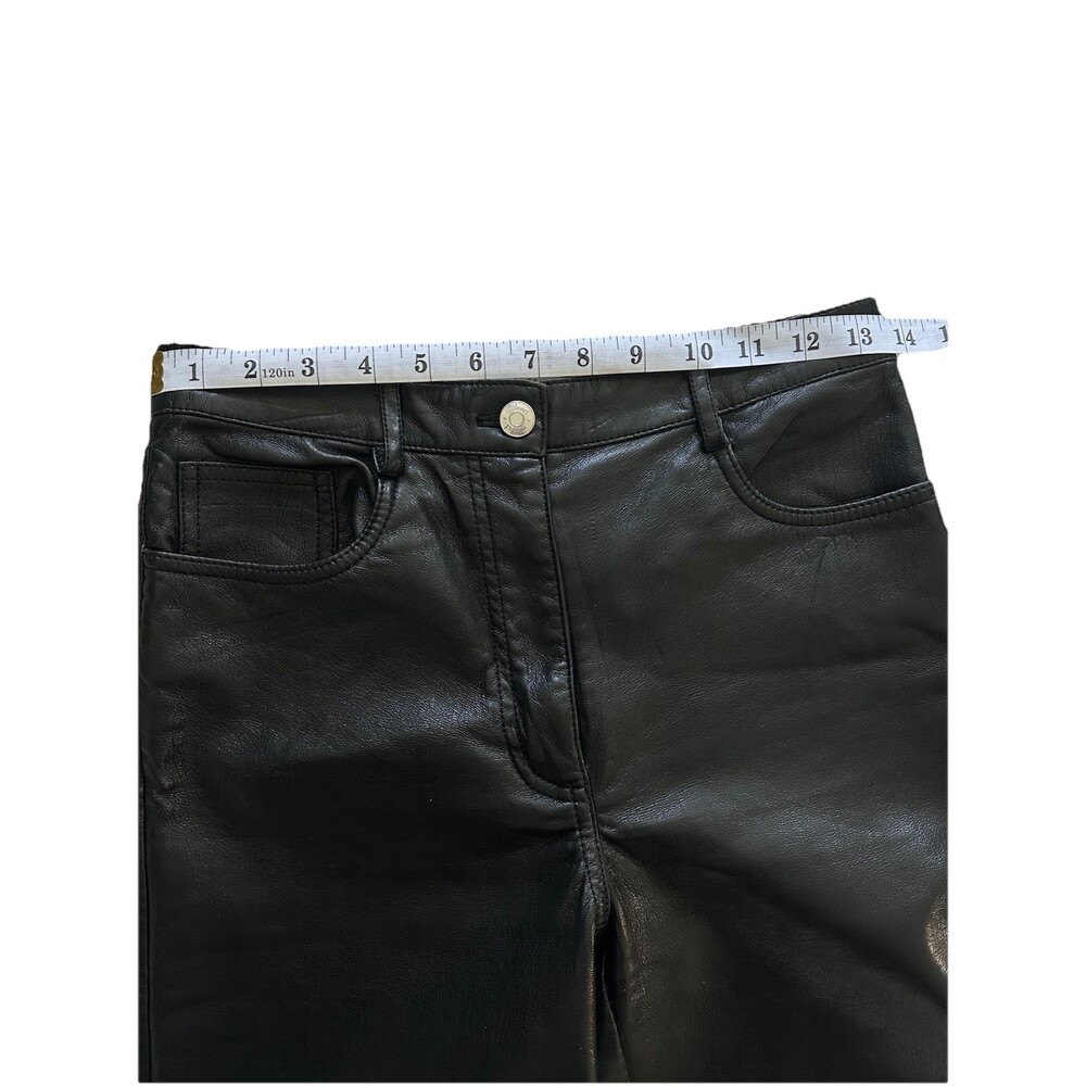 Wilfred Black Faux Leather Straight Pants High Rise Pockets Button Zip Closure - Picture 5 of 9